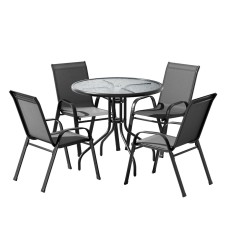 Gardeon Outdoor Dining Set - Steel Frame, Stackable Chairs, Weather-Resistant, Easy Assembly for Patio or Garden Use