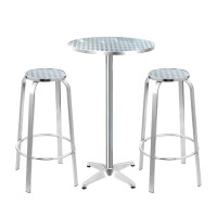 Gardeon 3-Piece Outdoor Bar Set: Adjustable Aluminium Bistro Table & Stools, Rust & UV-Resistant, Easy Assembly