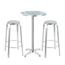 Gardeon 3-Piece Outdoor Bar Set: Adjustable Aluminium Bistro Table & Stools, Rust & UV-Resistant, Easy Assembly
