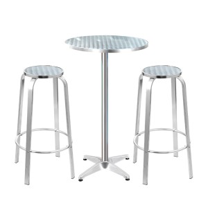 Gardeon 3-Piece Outdoor Bar Set: Adjustable Aluminium Bistro Table & Stools, Rust & UV-Resistant, Easy Assembly