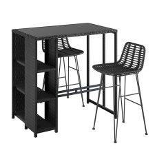 Gardeon Outdoor Bar Set: PE Wicker, Powder-Coated Steel, 2 Stools & Table, UV-Resistant, Easy Assembly, 1-Year Warranty