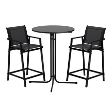 Gardeon 3PC Outdoor Bar Set: Black Steel & MDF Table with High-Back Textilene Chairs, Weather-Resistant Patio Bistro Set