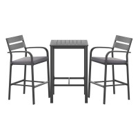 Gardeon 3Pcs Outdoor Aluminium Bistro Set: Black Bar Stools & Table with Cushions - Weather-Resistant, Stylish & Durable