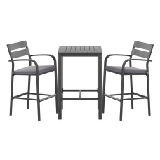 Gardeon 3Pcs Outdoor Aluminium Bistro Set: Black Bar Stools & Table with Cushions - Weather-Resistant, Stylish & Durable