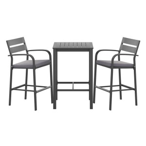 Gardeon 3Pcs Outdoor Aluminium Bistro Set: Black Bar Stools & Table with Cushions - Weather-Resistant, Stylish & Durable