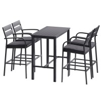 Gardeon 5-Piece Outdoor Bar Set: Weather-Resistant Aluminium Stools & Table with Cushions for Patio Dining