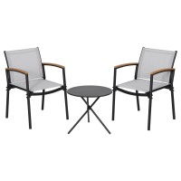 Gardeon 3PC Outdoor Bistro Set - Steel Frame, Textilene Fabric Chairs, Weather-Resistant, Easy Assembly, Black/Grey