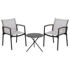 Gardeon 3PC Outdoor Bistro Set - Steel Frame, Textilene Fabric Chairs, Weather-Resistant, Easy Assembly, Black/Grey