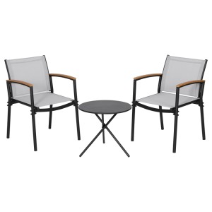 Gardeon 3PC Outdoor Bistro Set - Steel Frame, Textilene Fabric Chairs, Weather-Resistant, Easy Assembly, Black/Grey