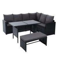 Gardeon 9-Seater Outdoor Dining Set with Black PE Wicker, Steel Frame, Tempered Glass Table, Cushions, and Storage Cover