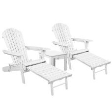 Gardeon 3PC Adirondack Outdoor Lounge Set - White, Hemlock Wood, Foldable, with Ottoman & Table, Eco-Friendly Paint