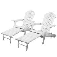 Gardeon 2PC Adirondack Outdoor Chairs - Foldable Hemlock Wood Sun Lounge with Footstool, 150kg Capacity, Patio Furniture