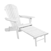 Gardeon Adirondack Wooden Sun Lounge Chair with Ottoman - Foldable, Eco-Friendly Hemlock, White, 150kg Capacity