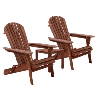 Gardeon 3PC Adirondack Set: Foldable Fir Wood Chairs & Table, Eco-Friendly Brown Finish, High Back, Wide Armrests