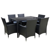 Gardeon 7-Piece Outdoor Dining Set, Black PE Wicker & Aluminium, Includes 6 Chairs with Cushions & Tempered Glass Table