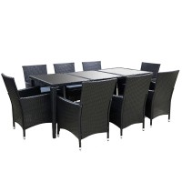 Gardeon 9-Piece Outdoor Dining Set with Black PE Rattan, Aluminium Frame, 5mm Glass Table, and Water-Resistant Cover