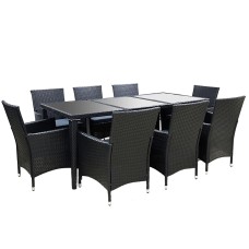 Gardeon 9-Piece Outdoor Dining Set with Black PE Rattan, Aluminium Frame, 5mm Glass Table, and Water-Resistant Cover Gardeon 9-Piece Outdoor Dining Set with Black PE Rattan, Aluminium Frame, 5mm Glass Table, and Water-Resistant Cover