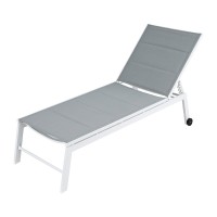 Gardeon Sun Lounger Chaise - White, Aluminium Frame, 5-Position Adjustable, Wheels, Weather-Resistant, 182x59x38.5 CM
