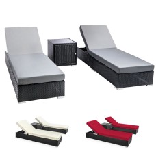 Gardeon 3PC Sun Lounge Set: Durable Rattan Wicker, Adjustable Backrest, UV & Water Resistant, with Storage Cube