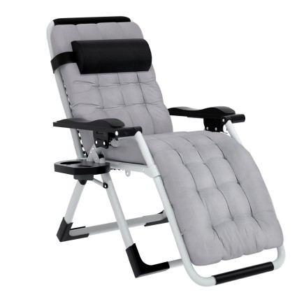 Gardeon Sun Lounge Folding Zero Gravity Chair, Steel Frame, Textilene Seat, Adjustable Recline, Cup Holder, Black