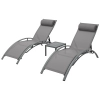 Gardeon 3PC Sun Lounge Set: Grey Steel Frame, UV-Resistant Textilene, Adjustable Backrest, Ideal for Outdoor Relaxation