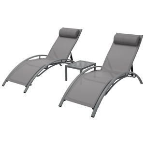 Gardeon 3PC Sun Lounge Set: Grey Steel Frame, UV-Resistant Textilene, Adjustable Backrest, Ideal for Outdoor Relaxation