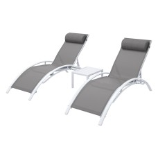Gardeon 3 Piece Sun Lounge Set Outdoor Lounger Chairs and Table, Steel Frame, Textilene, 5-Position Adjustable, White