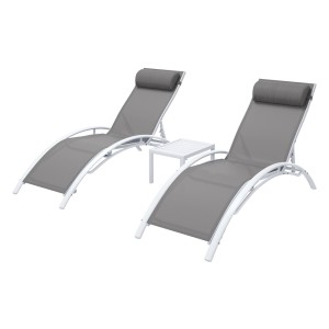 Gardeon 3 Piece Sun Lounge Set Outdoor Lounger Chairs and Table, Steel Frame, Textilene, 5-Position Adjustable, White