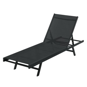 Gardeon Black Steel Sun Lounger: Weather & UV-Resistant, 6-Position Adjustable, 196x60x86cm for Outdoor Relaxation