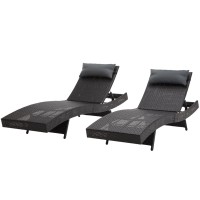 Gardeon 2PC Sun Lounge Set - Black Wicker, Adjustable Backrest, UV-Resistant, 13cm Headrest, Aluminium Frame, 190cm