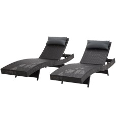 Gardeon 2PC Sun Lounge Set - Black Wicker, Adjustable Backrest, UV-Resistant, 13cm Headrest, Aluminium Frame, 190cm