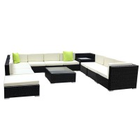 Gardeon 12PC Wicker Outdoor Furniture Set: UV-Resistant, Durable Aluminium Frame, Tempered Glass, Removable Cushions