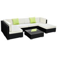 Gardeon 7-Piece Outdoor Sofa Set: Durable UV-Resistant Wicker, Aluminium Frame, Washable Covers, Tempered Glass Table