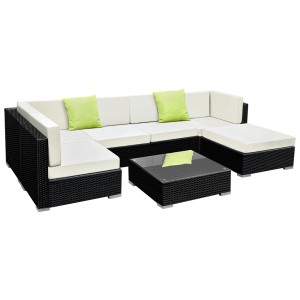 Gardeon 7-Piece Outdoor Sofa Set: Durable UV-Resistant Wicker, Aluminium Frame, Washable Covers, Tempered Glass Table