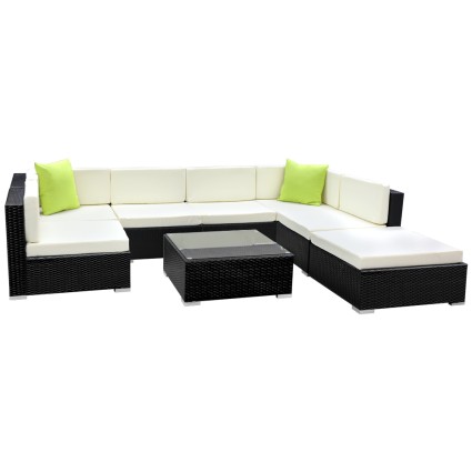 Gardeon 8-Piece Wicker Outdoor Sofa Set with UV-Resistant Cushions and Water-Resistant Cover, Black/Beige, Easy Assembly