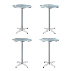 Gardeon Set of 4 Adjustable Outdoor Bar Tables - Stainless Steel Top, Aluminium Base, 70/110cm Heights, Foldable Design