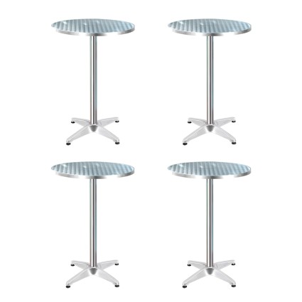 Gardeon Set of 4 Adjustable Outdoor Bar Tables - Stainless Steel Top, Aluminium Base, 70/110cm Heights, Foldable Design