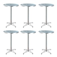 Gardeon Set of 6 Outdoor Bar Tables: Adjustable 70/110CM, Stainless Steel Top, Foldable & Portable, Modern Silver Finish