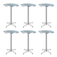 Gardeon Set of 6 Outdoor Bar Tables: Adjustable 70/110CM, Stainless Steel Top, Foldable & Portable, Modern Silver Finish
