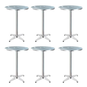 Gardeon Set of 6 Outdoor Bar Tables: Adjustable 70/110CM, Stainless Steel Top, Foldable & Portable, Modern Silver Finish