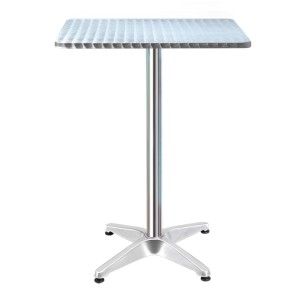 Gardeon Outdoor Bar Table: Adjustable Aluminium, Stainless Steel Top, 70/110cm, Foldable, Sturdy Base, Silver
