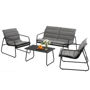 Gardeon 4PCS Outdoor Sofa Set - Durable Steel Frame, Weather-Resistant Textilene, Black Patio Furniture with Glass Table