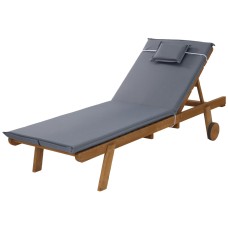 Gardeon Wooden Sun Lounge with Adjustable Backrest, Wheels, Grey Cushion, Fir Wood Frame, 195x68x89cm, Outdoor Day Bed