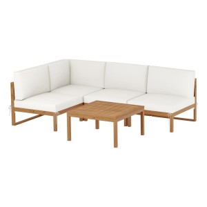 Gardeon 4-Seater Outdoor Wooden Sofa Set Lounge, 5 Piece, Water-Resistant Cushions, Oak Frame, Coffee Table Included