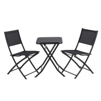 Gardeon Outdoor Bistro Set 3-Piece Folding Steel Patio Furniture, Black, Weather-Resistant, Textilene Chairs, 60cm Table
