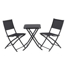 Gardeon Outdoor Bistro Set 3-Piece Folding Steel Patio Furniture, Black, Weather-Resistant, Textilene Chairs, 60cm Table