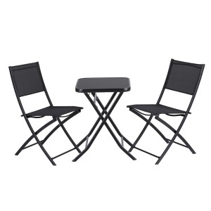 Gardeon Outdoor Bistro Set 3-Piece Folding Steel Patio Furniture, Black, Weather-Resistant, Textilene Chairs, 60cm Table