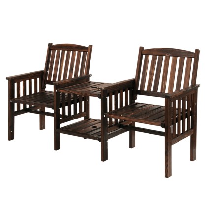 Gardeon Charcoal Fir Wood Outdoor Garden Bench Loveseat - 2-Seater with Table, Parasol Hole, Weather-Resistant, 165cm