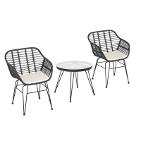 Gardeon 3PC Outdoor Bistro Set: Stylish PE Wicker Chairs, Coffee Table, Weather-Resistant Cushions, Easy Assembly