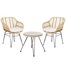 Gardeon 3PC Grey Outdoor Bistro Set - Steel Frame, Weather-Resistant PE Wicker, Cushioned Chairs, Easy Assembly